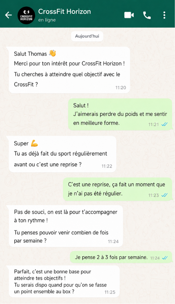 Agent WhatsApp IA pour les leads fitness