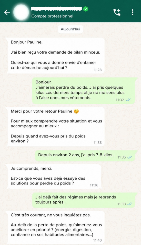 Agent WhatsApp IA pour les demandes de consultation nutrition